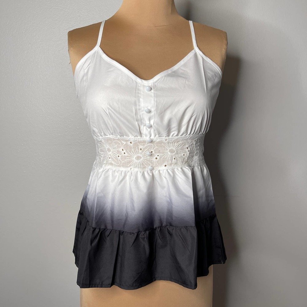 Babydoll Boho Lace Ruffle Dip Dye Cami Adjustable Strap Tank Top Camisole Flowy
